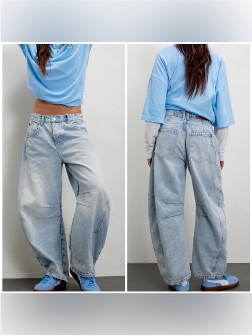 NWOT Free People We The Free Good Luck Mid-Rise Barrel Jeans - Aegean blue - 24